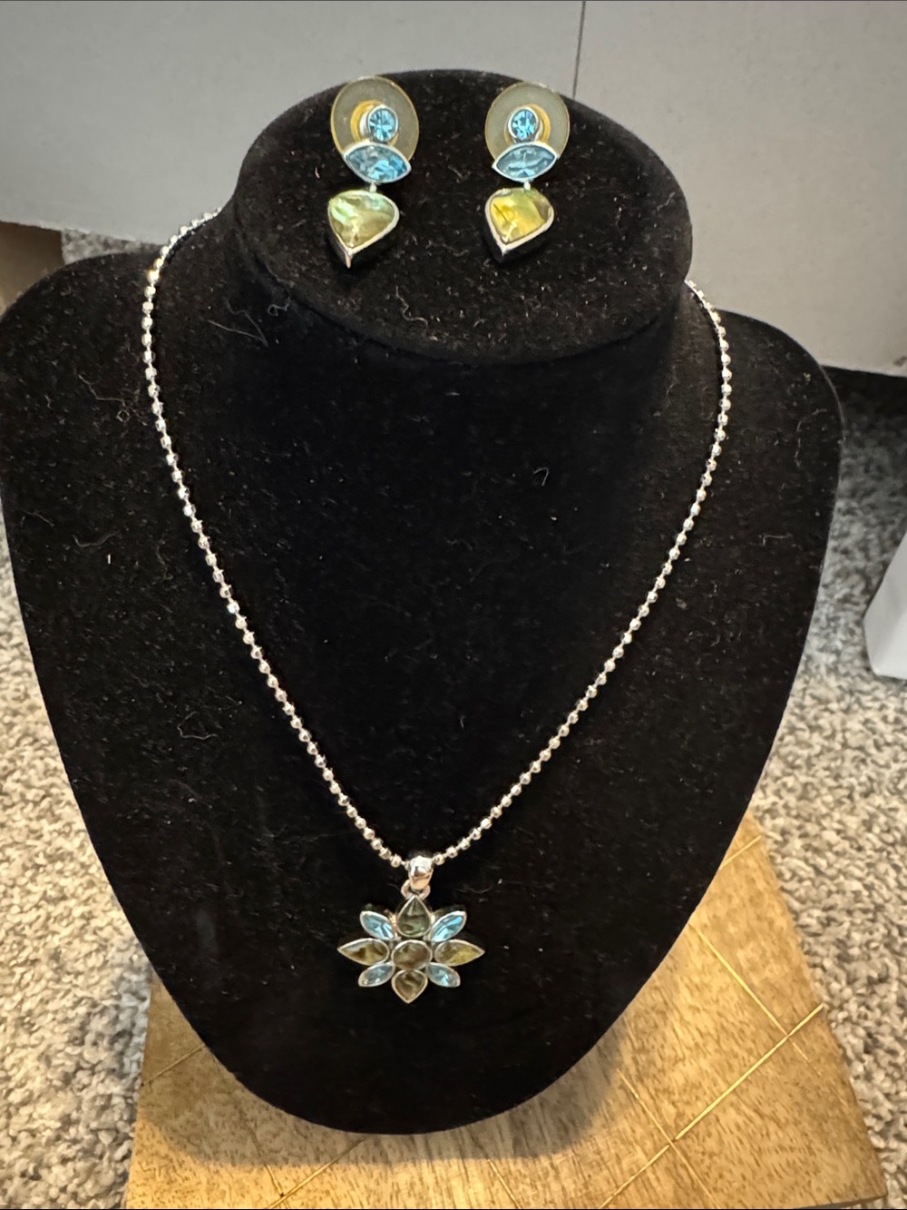 Cookie Lee Silver-Tone Floral Pendant Necklace with Blue, Green & Yellow Accents